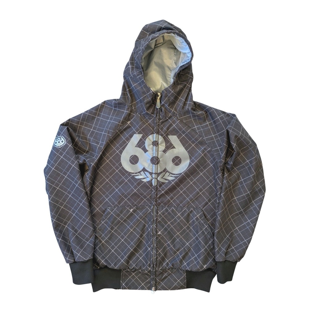 686 Snowboard Jacket Mens Small Grey Grid Michael Akira West Technical Skater